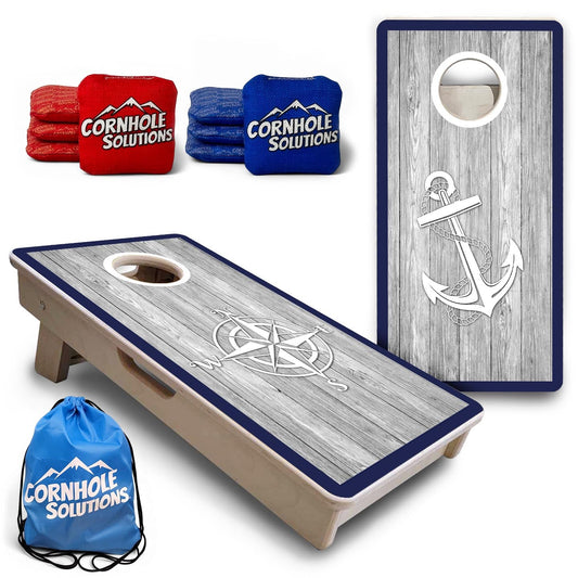 Coastal Compass & Anchor Navy - Mini or Vacation Size Cornhole Boards