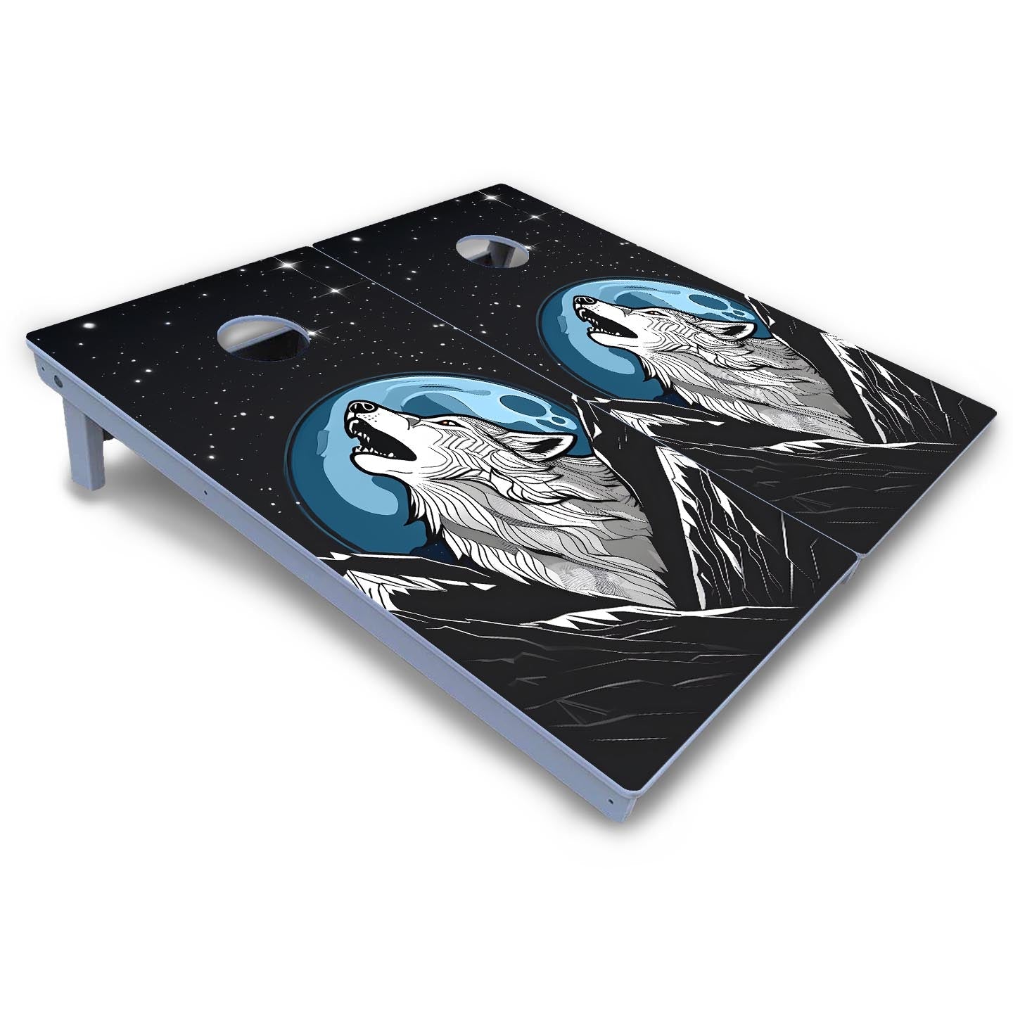 Wolf Howling at Moon Cornhole Boards - All Weather Series