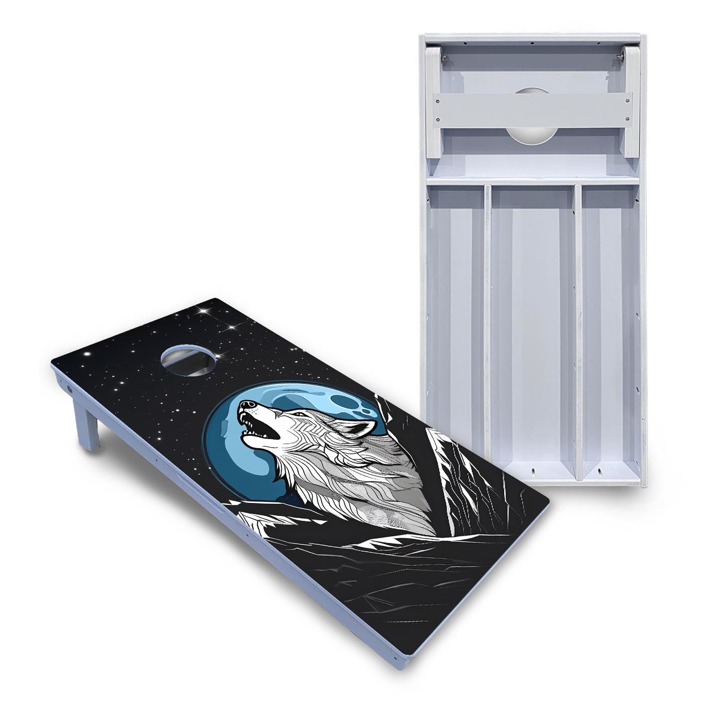 Wolf Howling at Moon Cornhole Boards - All Weather Series