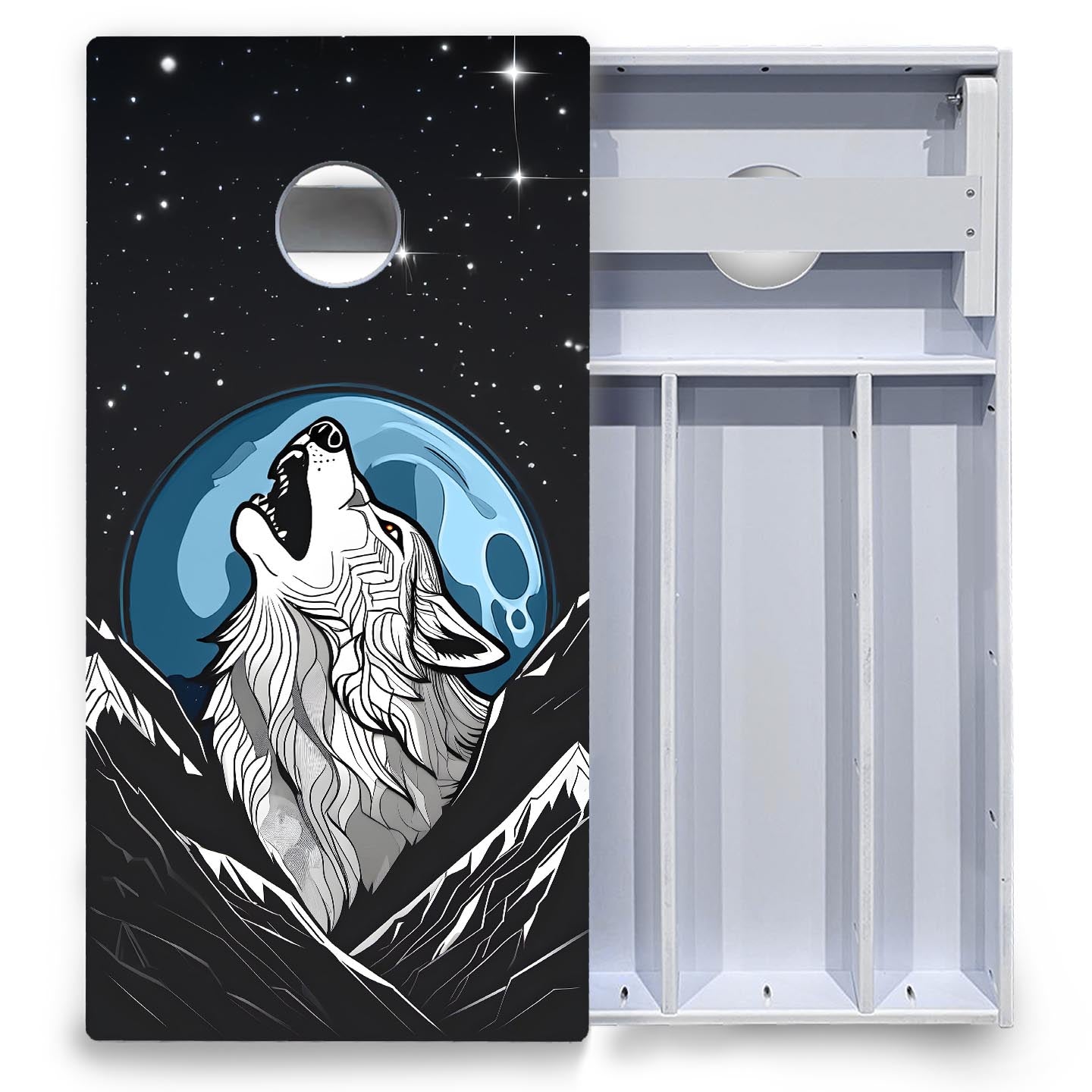 Wolf Howling at Moon Cornhole Boards - All Weather Series