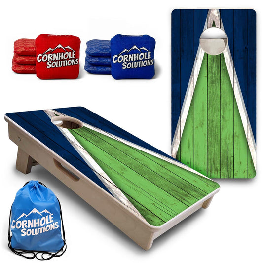Team Color Triangle - Mini or Vacation Size Cornhole Boards (Lime Green & Navy)