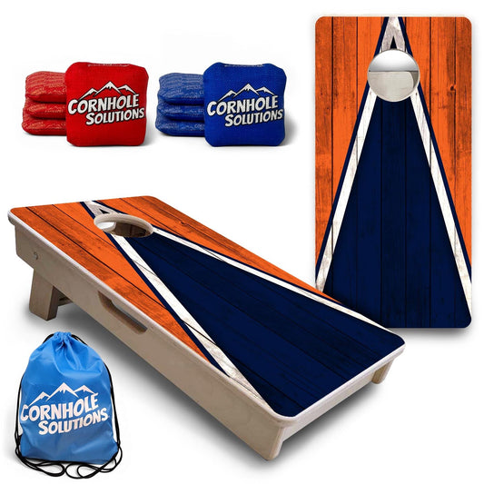 Team Color Triangle - Mini or Vacation Size Cornhole Boards (Navy Blue & Orange)