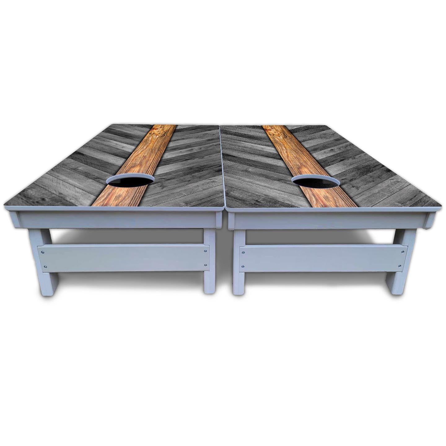 Grey Herringbone Cornhole Boards - All Weather Series