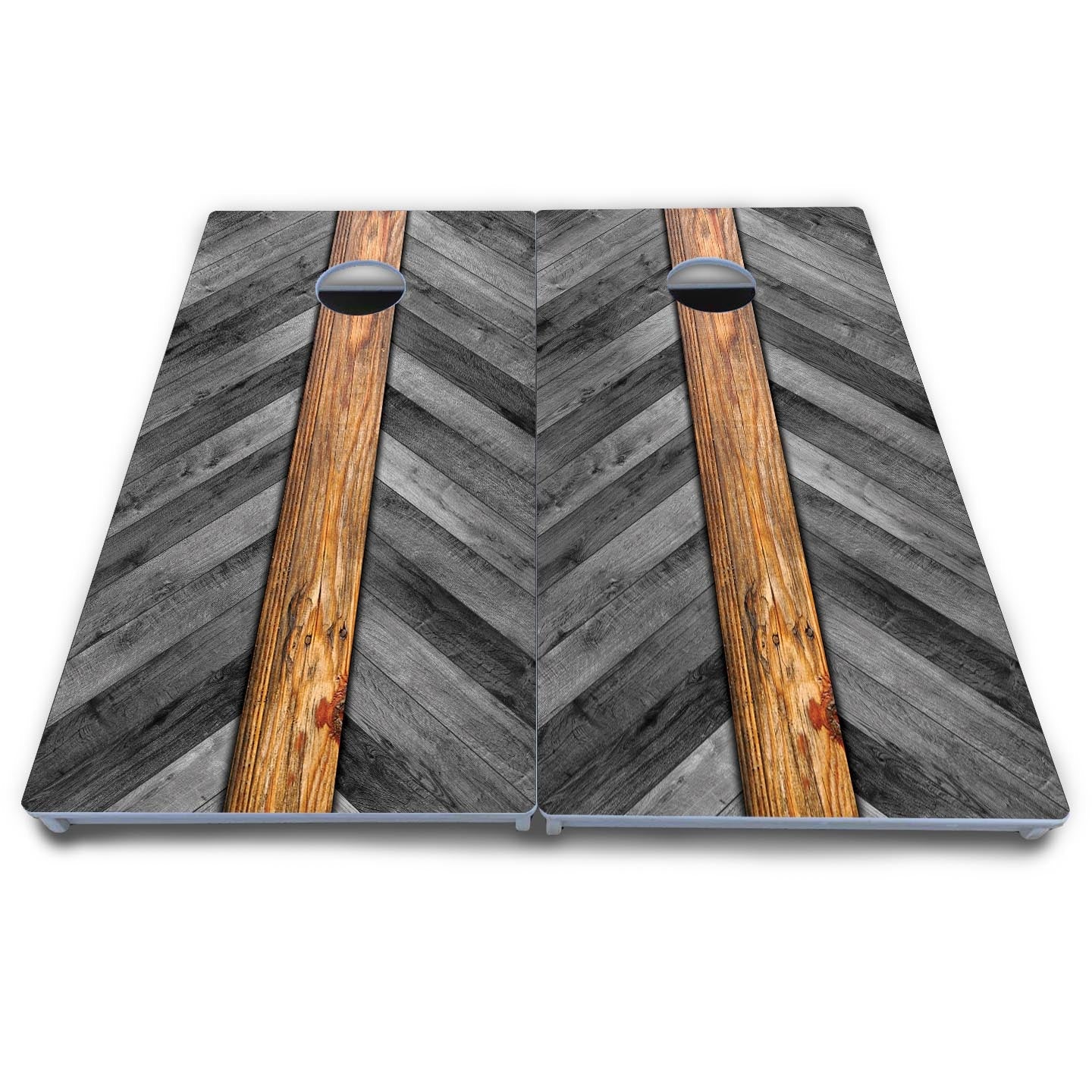 Grey Herringbone Cornhole Boards - All Weather Series