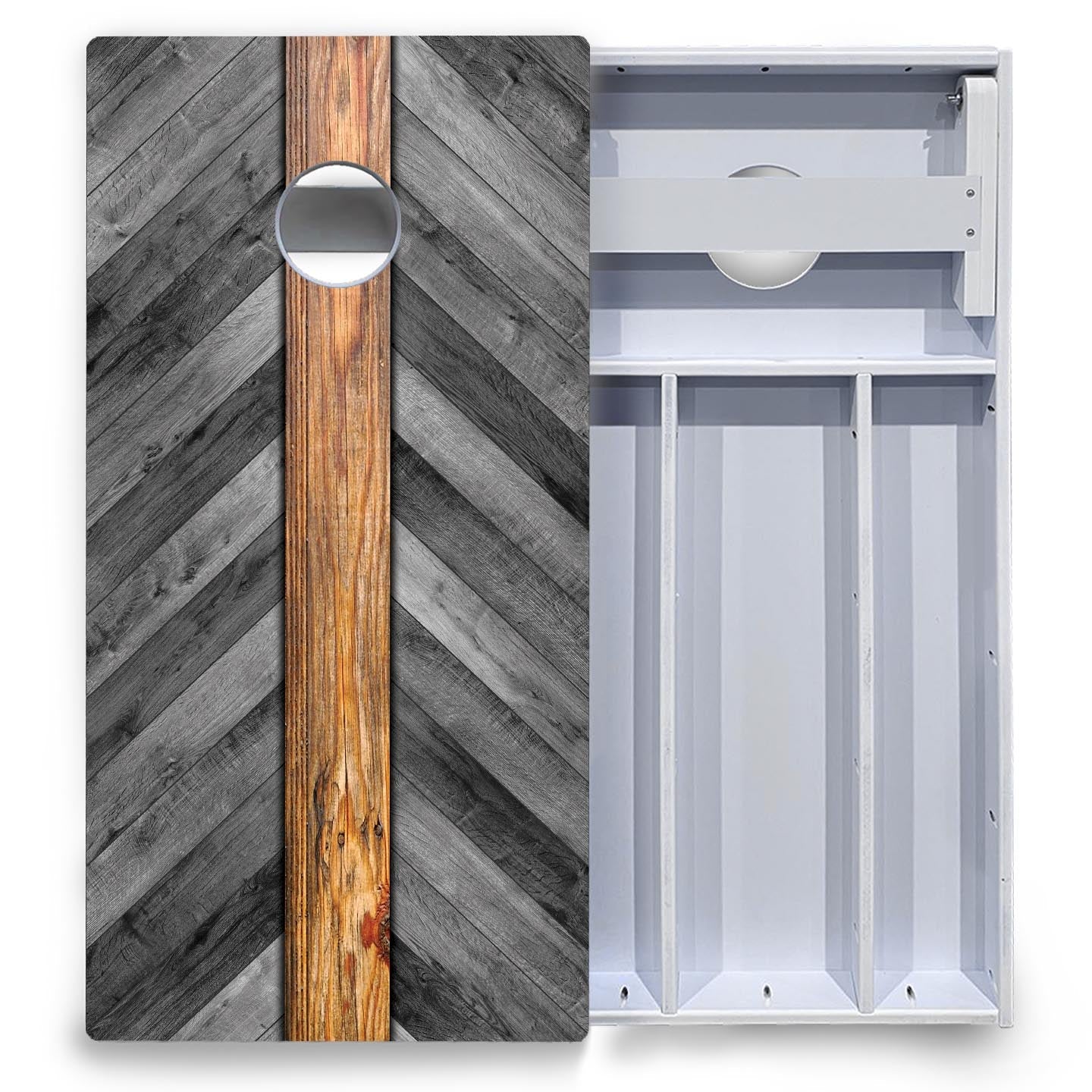 Grey Herringbone Cornhole Boards - All Weather Series