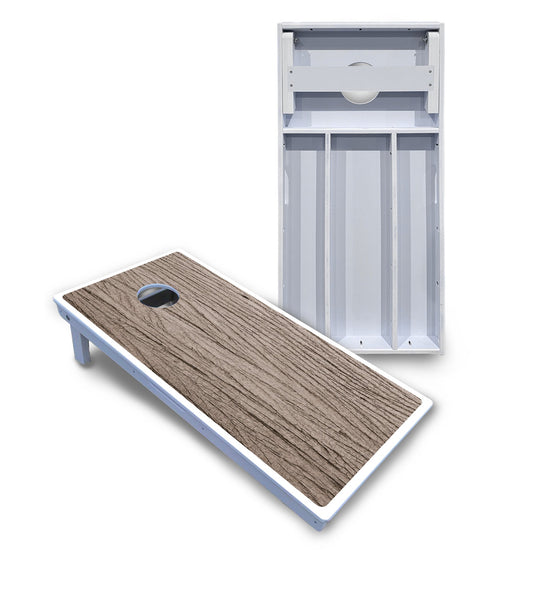Tan Grey Wood Cornhole Boards - All Weather Series