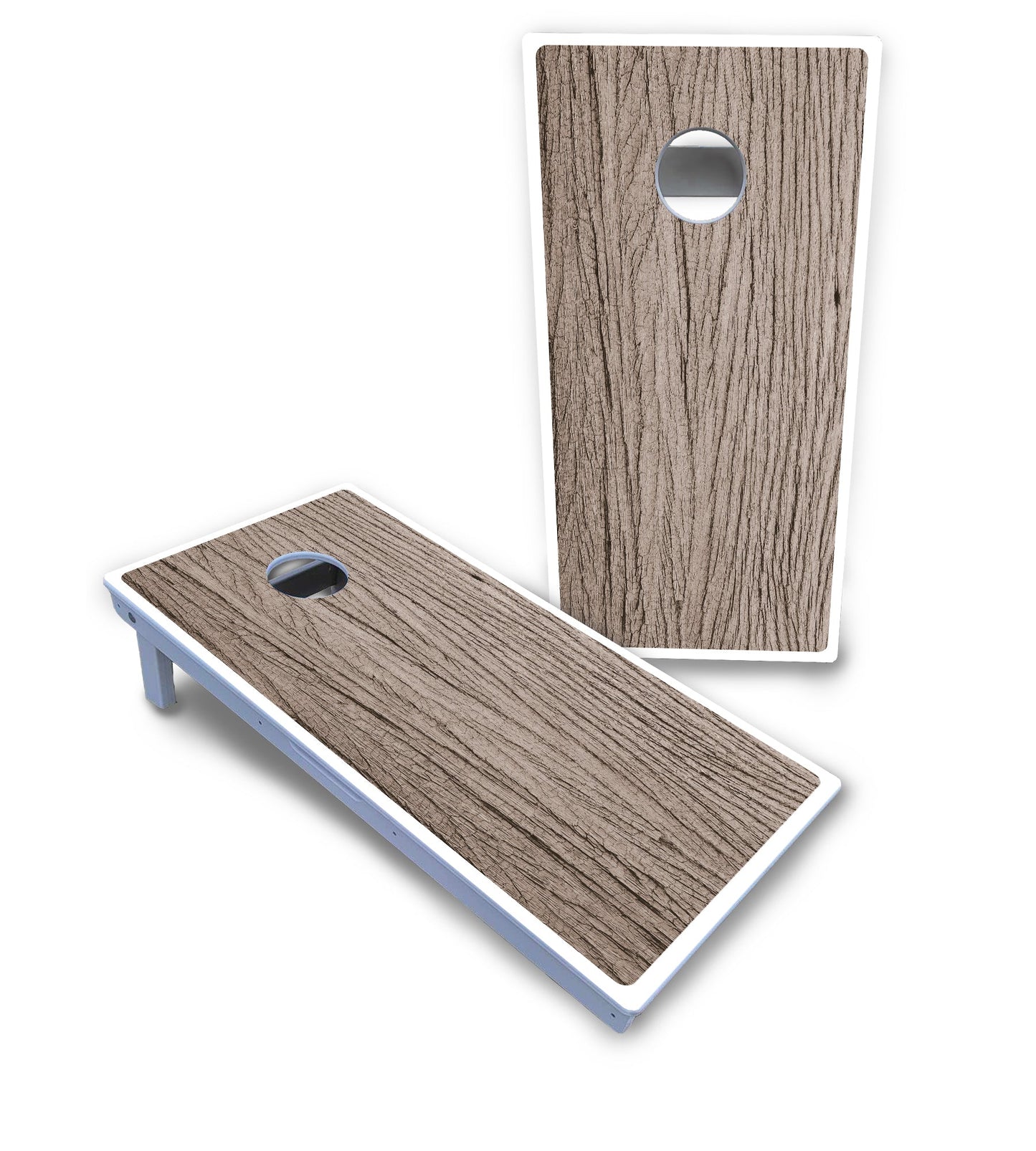Tan Grey Wood Cornhole Boards - All Weather Series
