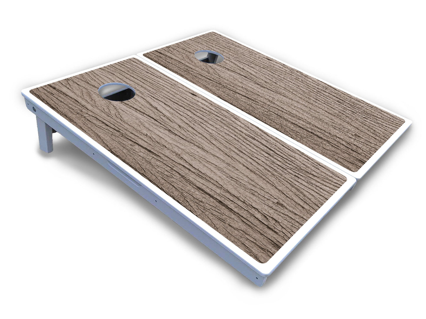 Tan Grey Wood Cornhole Boards - All Weather Series