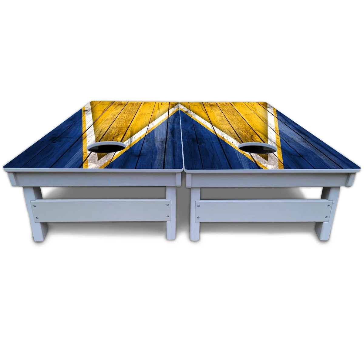 Yellow/Blue Triangle Cornhole Boards - All Weather Series