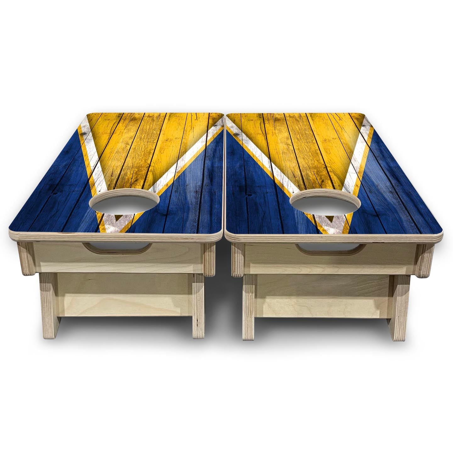 Team Color Triangle - Mini or Vacation Size Cornhole Boards (Yellow & Blue)