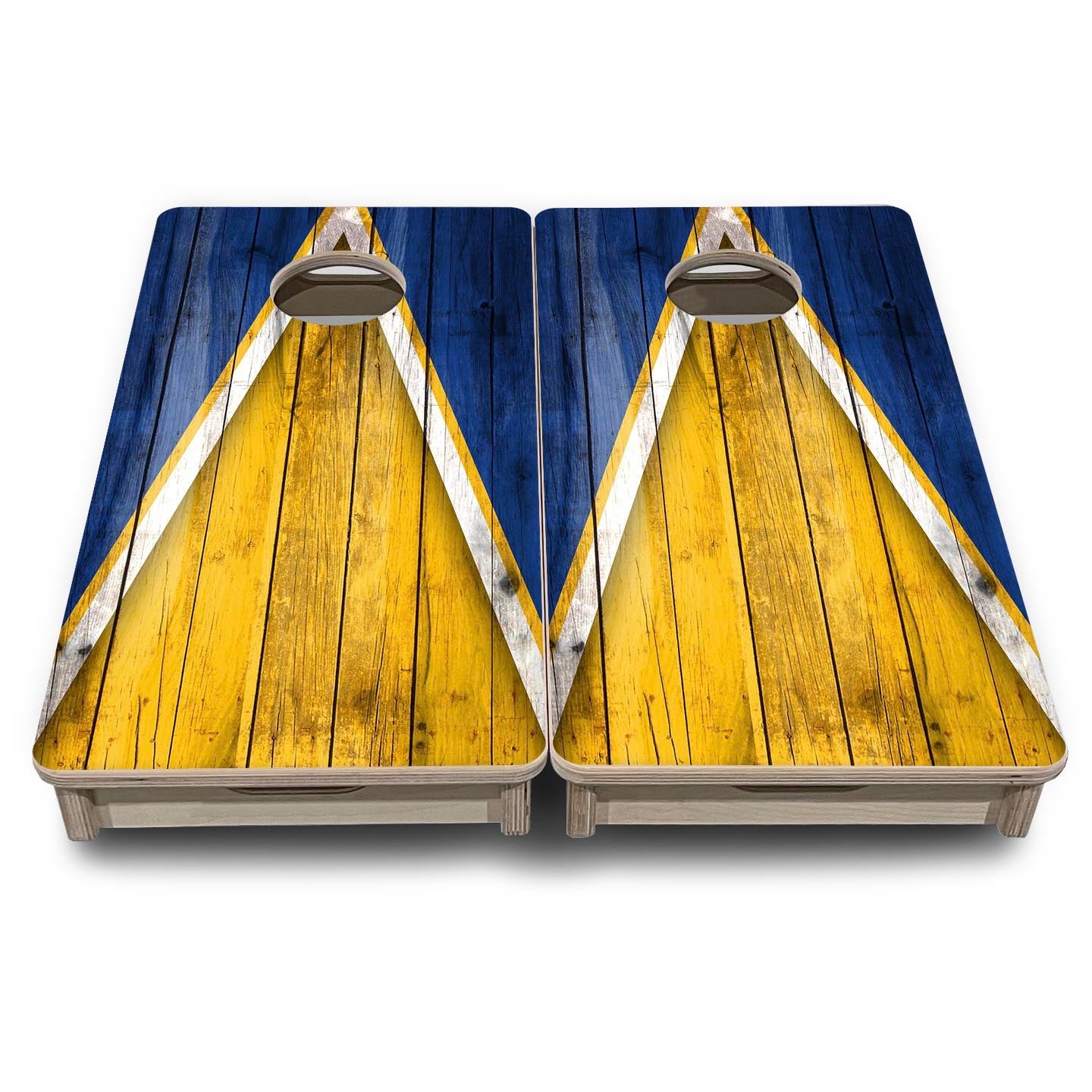Team Color Triangle - Mini or Vacation Size Cornhole Boards (Yellow & Blue)