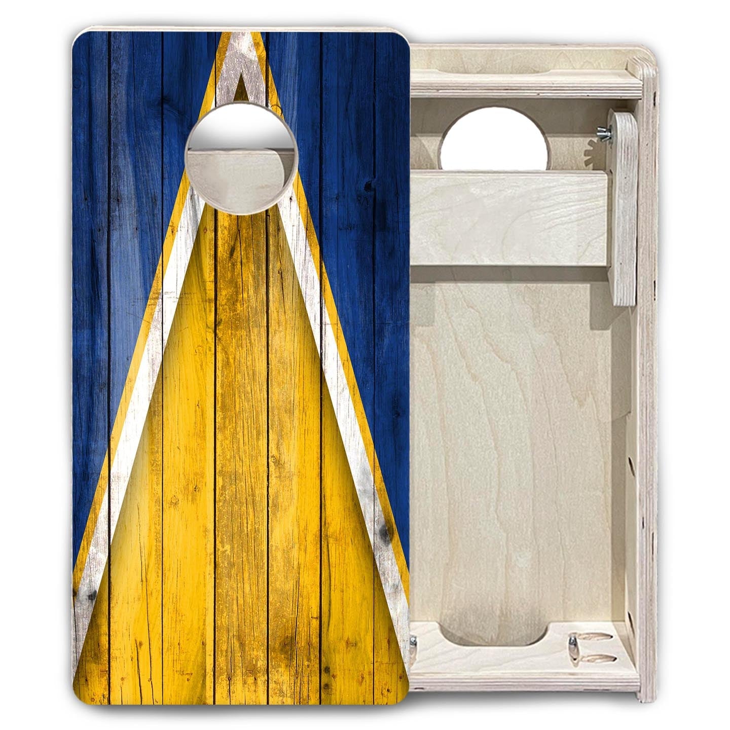 Team Color Triangle - Mini or Vacation Size Cornhole Boards (Yellow & Blue)