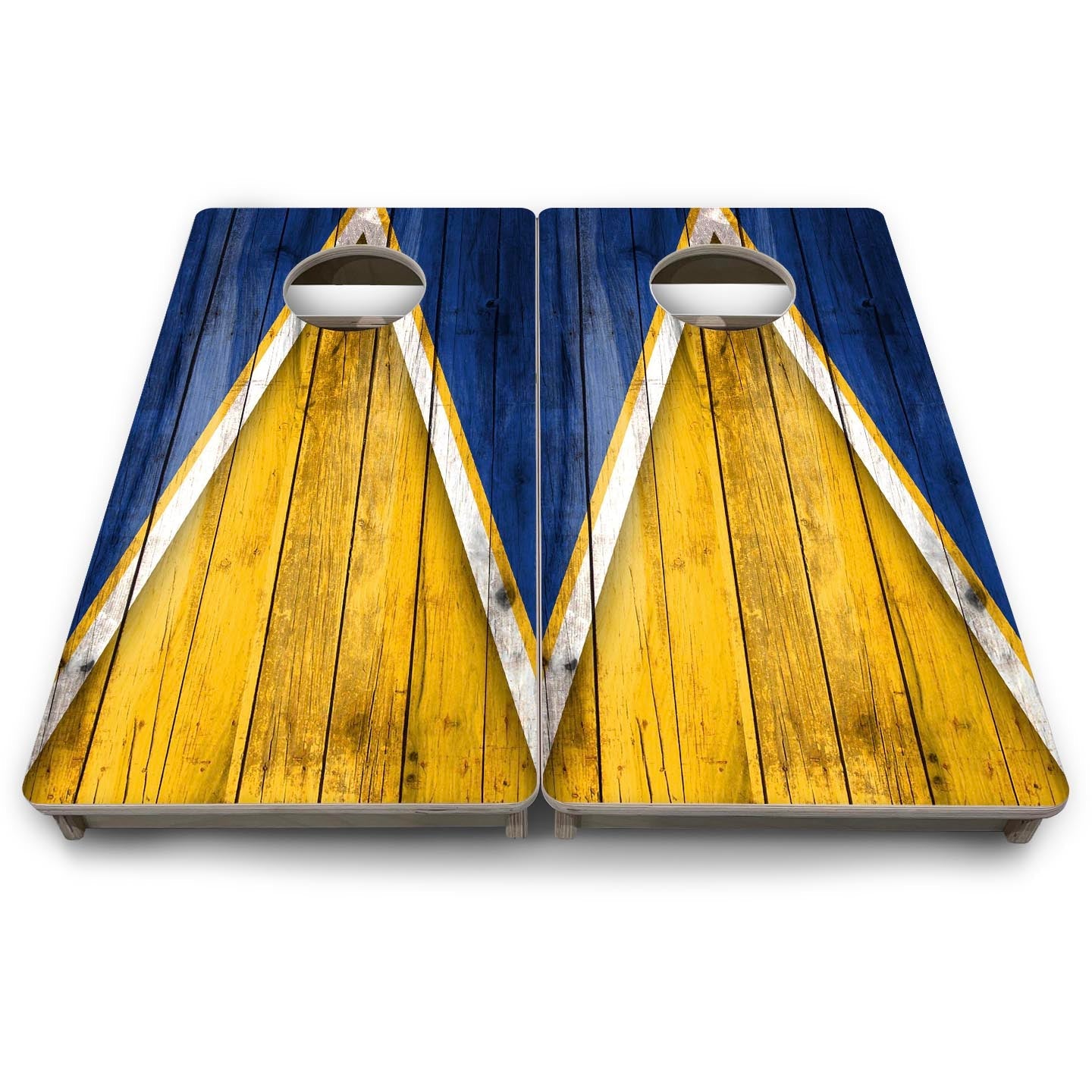 Team Color Triangle - Mini or Vacation Size Cornhole Boards (Yellow & Blue)
