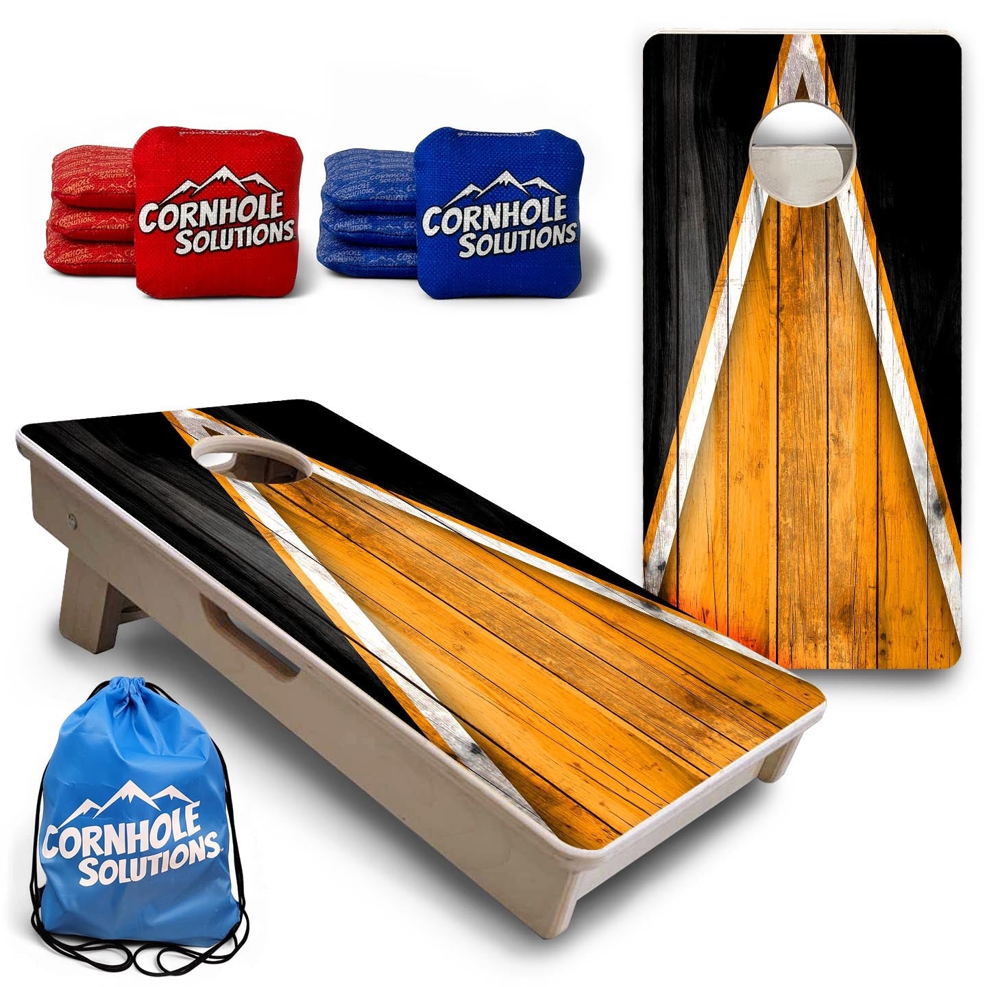 Team Color Triangle - Mini or Vacation Size Cornhole Boards (Orange & Black)