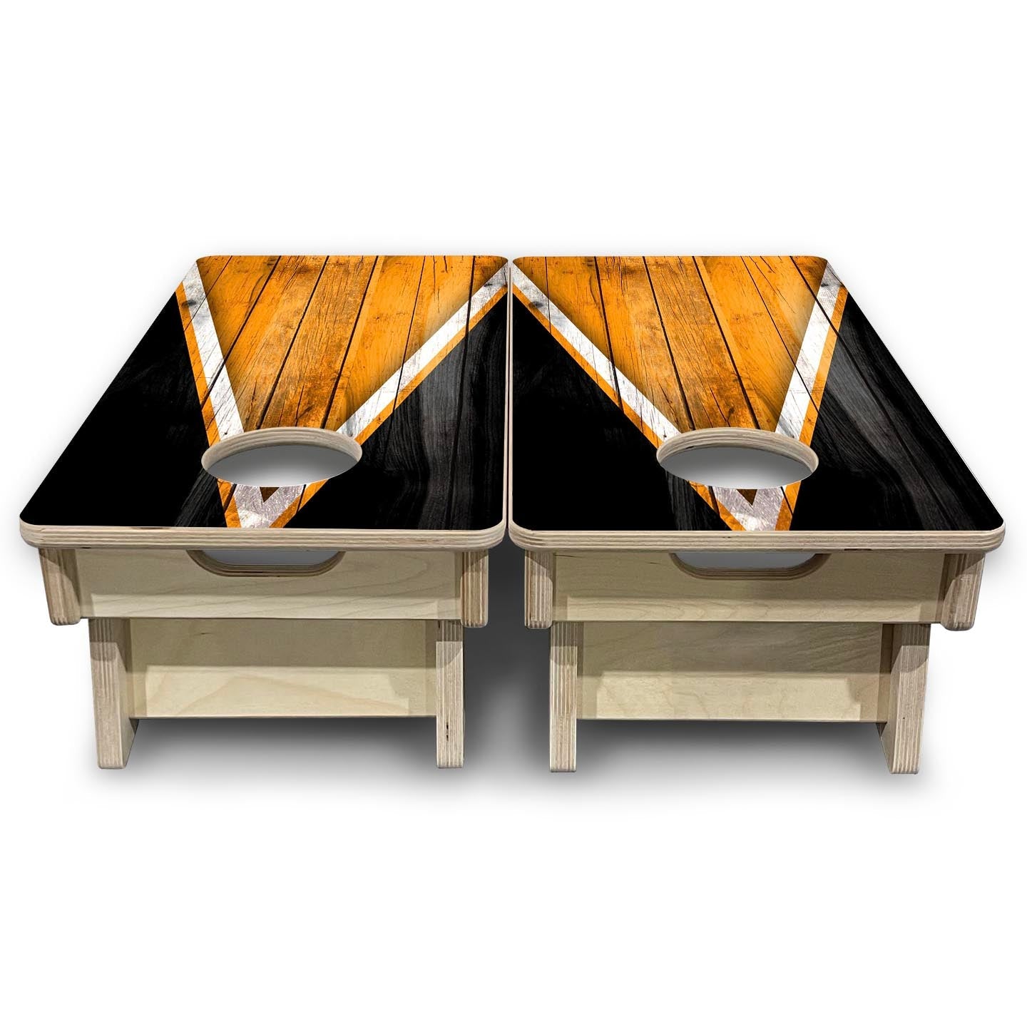 Team Color Triangle - Mini or Vacation Size Cornhole Boards (Orange & Black)