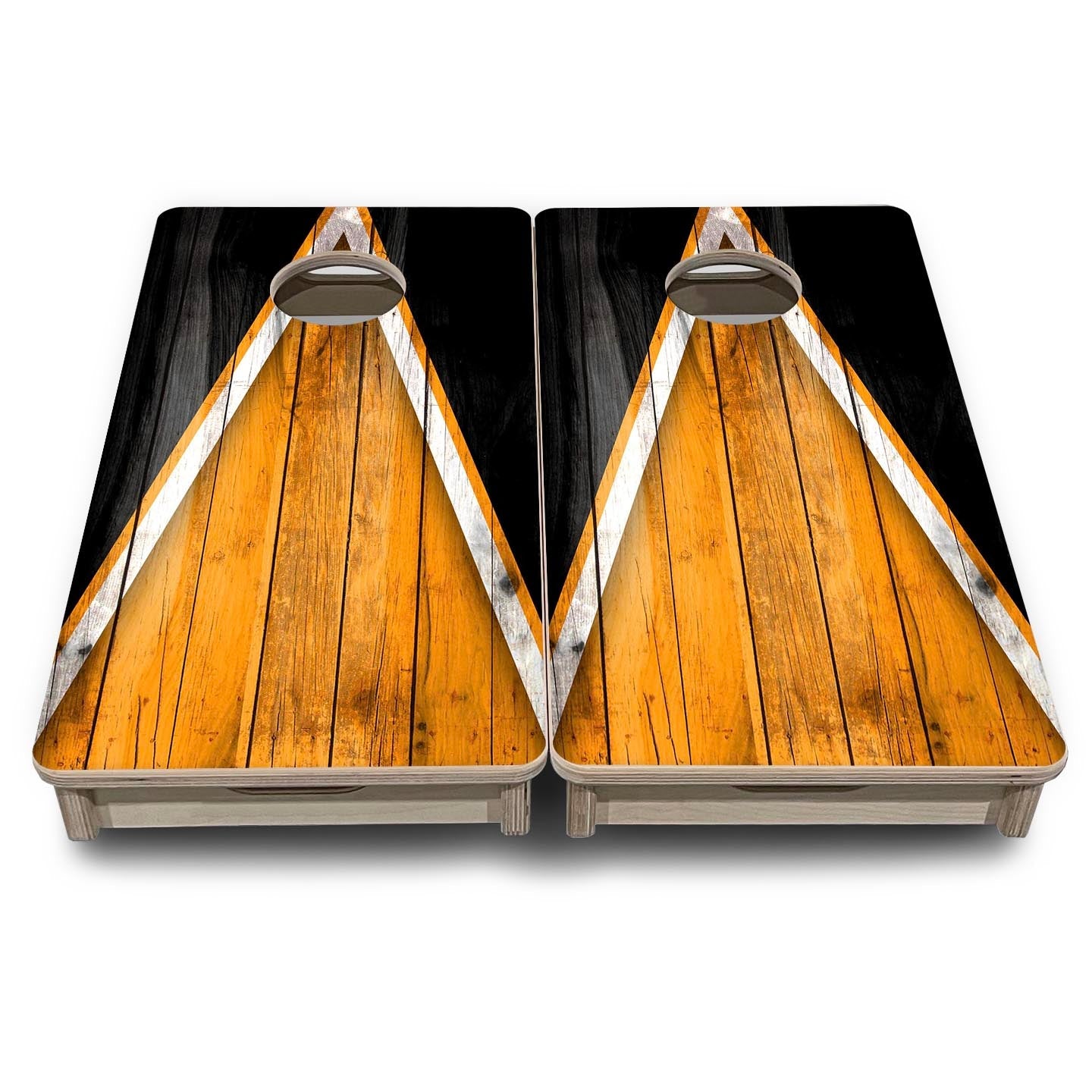 Team Color Triangle - Mini or Vacation Size Cornhole Boards (Orange & Black)