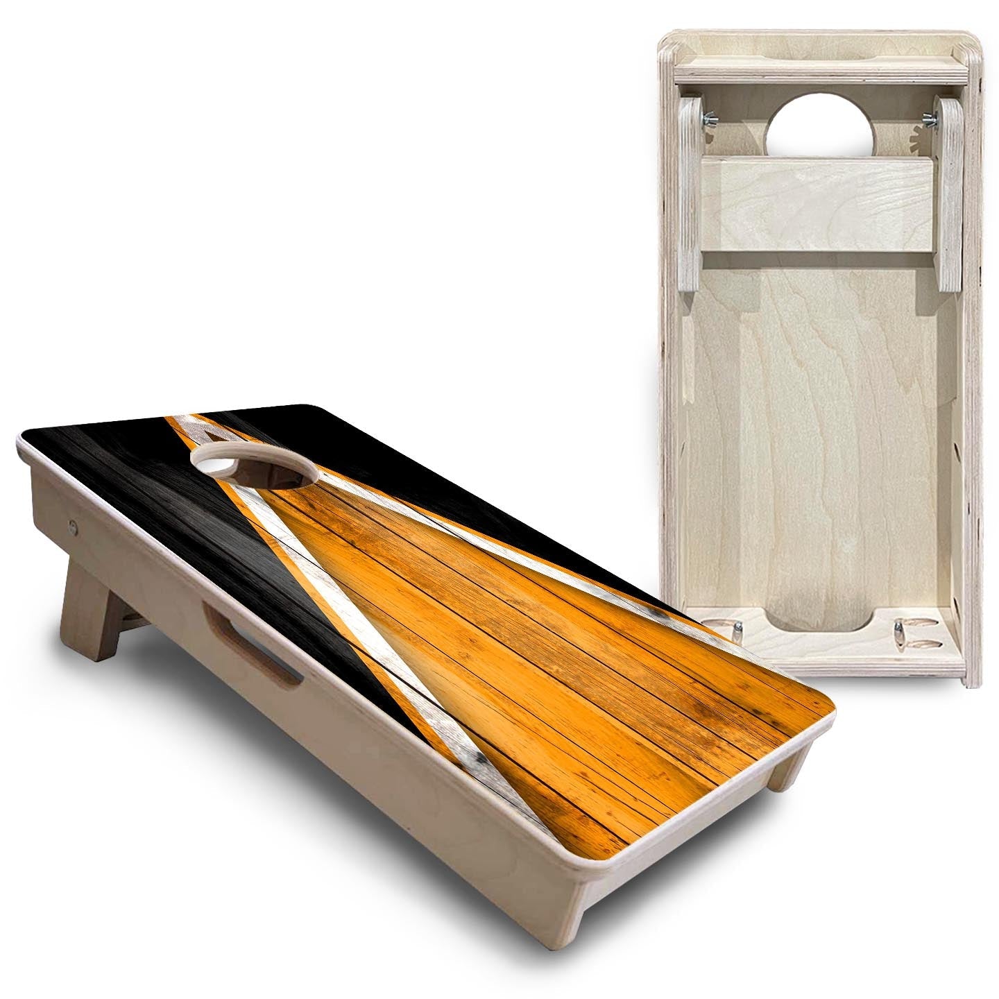 Team Color Triangle - Mini or Vacation Size Cornhole Boards (Orange & Black)