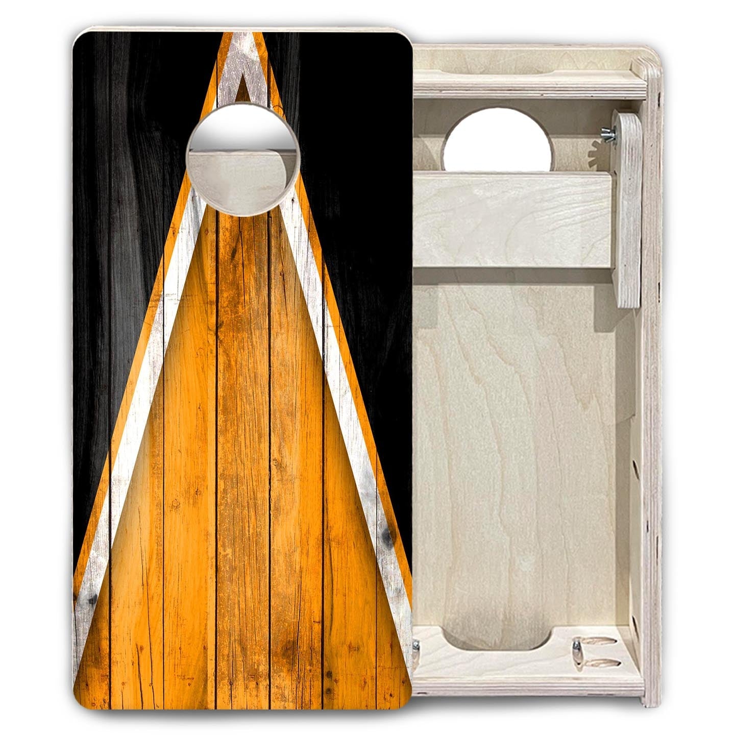 Team Color Triangle - Mini or Vacation Size Cornhole Boards (Orange & Black)