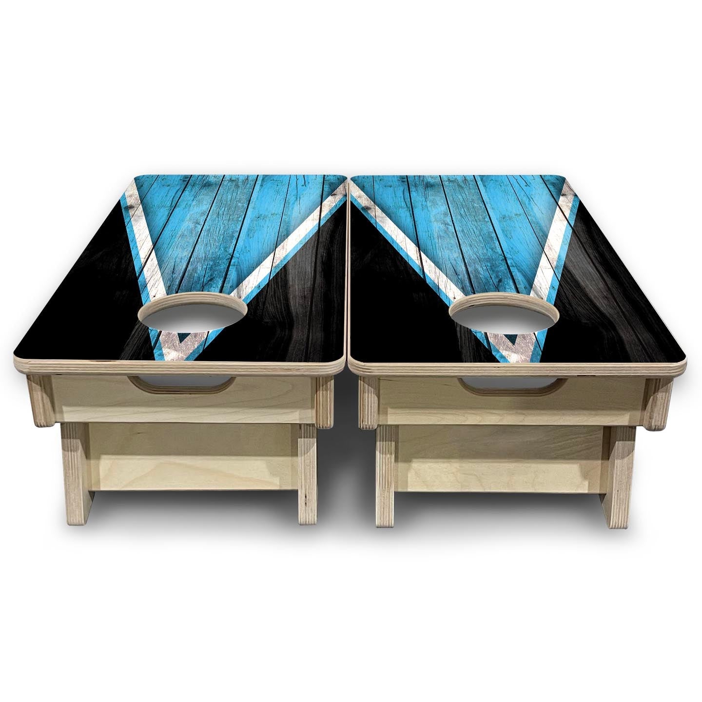 Team Color Triangle - Mini or Vacation Size Cornhole Boards (Sky Blue & Black)