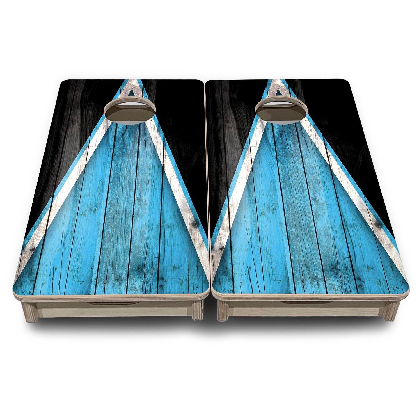 Team Color Triangle - Mini or Vacation Size Cornhole Boards (Sky Blue & Black)