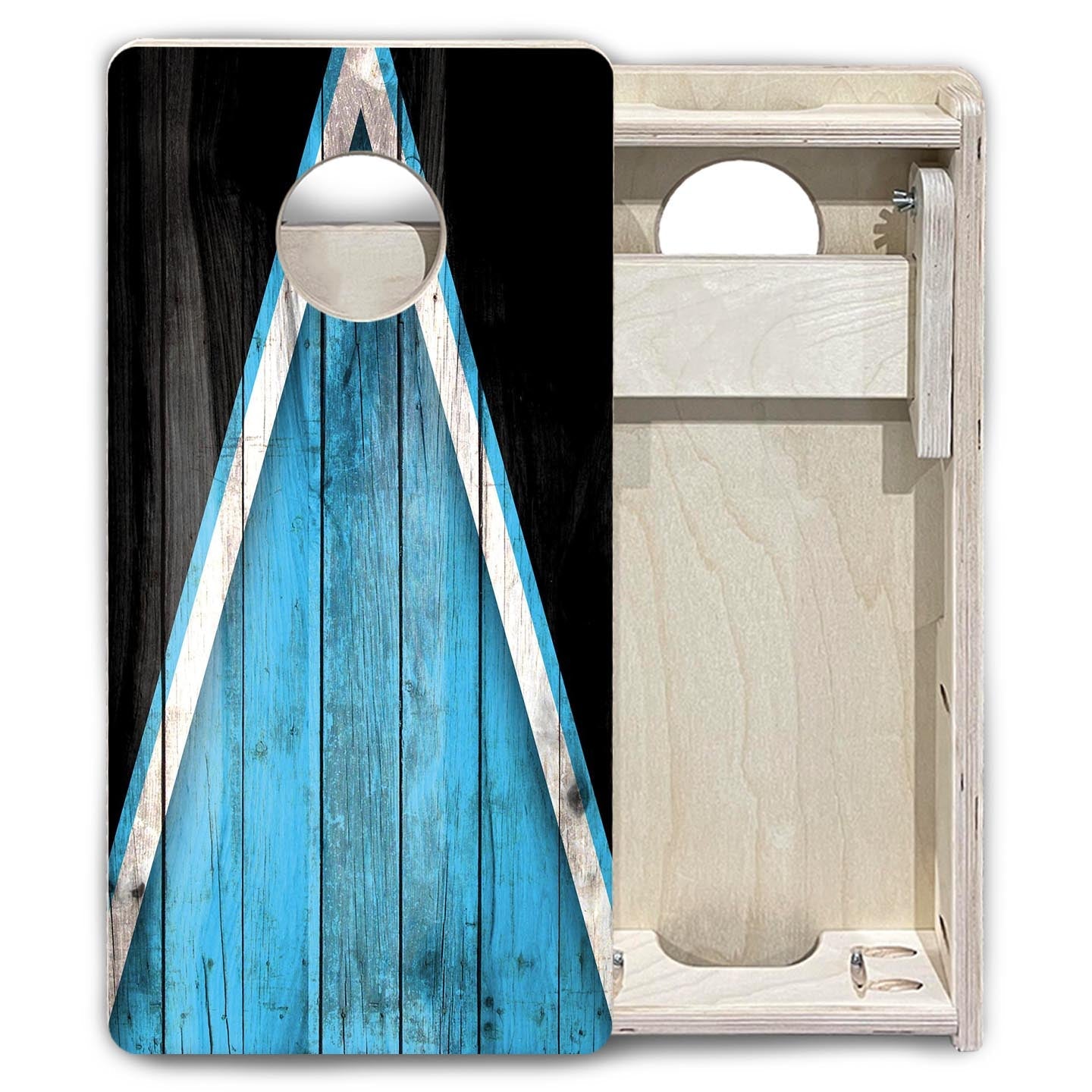 Team Color Triangle - Mini or Vacation Size Cornhole Boards (Sky Blue & Black)