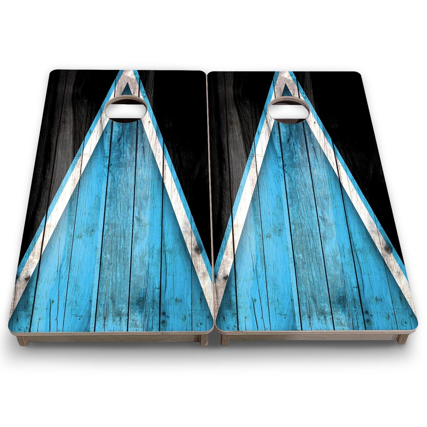 Team Color Triangle - Mini or Vacation Size Cornhole Boards (Sky Blue & Black)