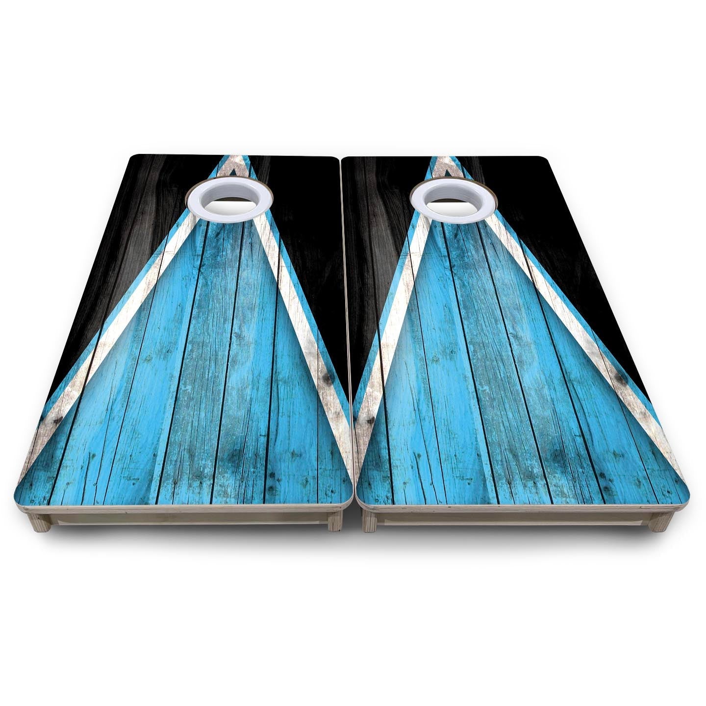 Team Color Triangle - Mini or Vacation Size Cornhole Boards (Sky Blue & Black)