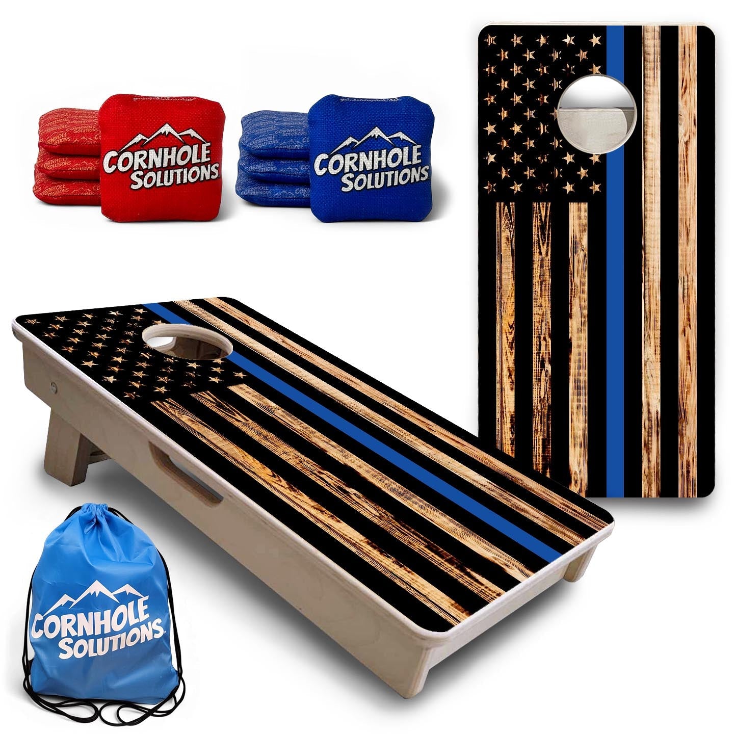 Blue Line Burnt Flag - Mini or Vacation Size Cornhole Boards