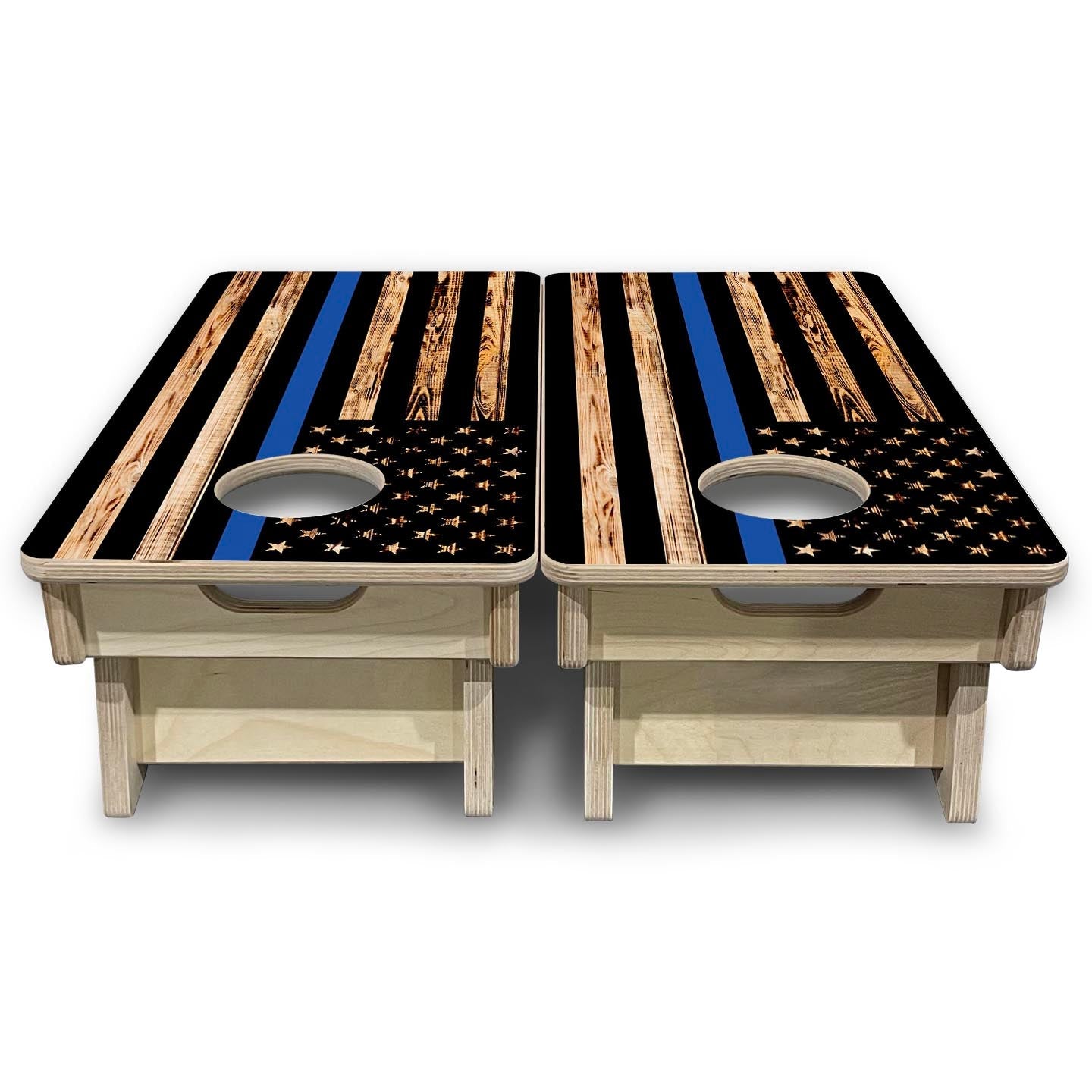 Blue Line Burnt Flag - Mini or Vacation Size Cornhole Boards