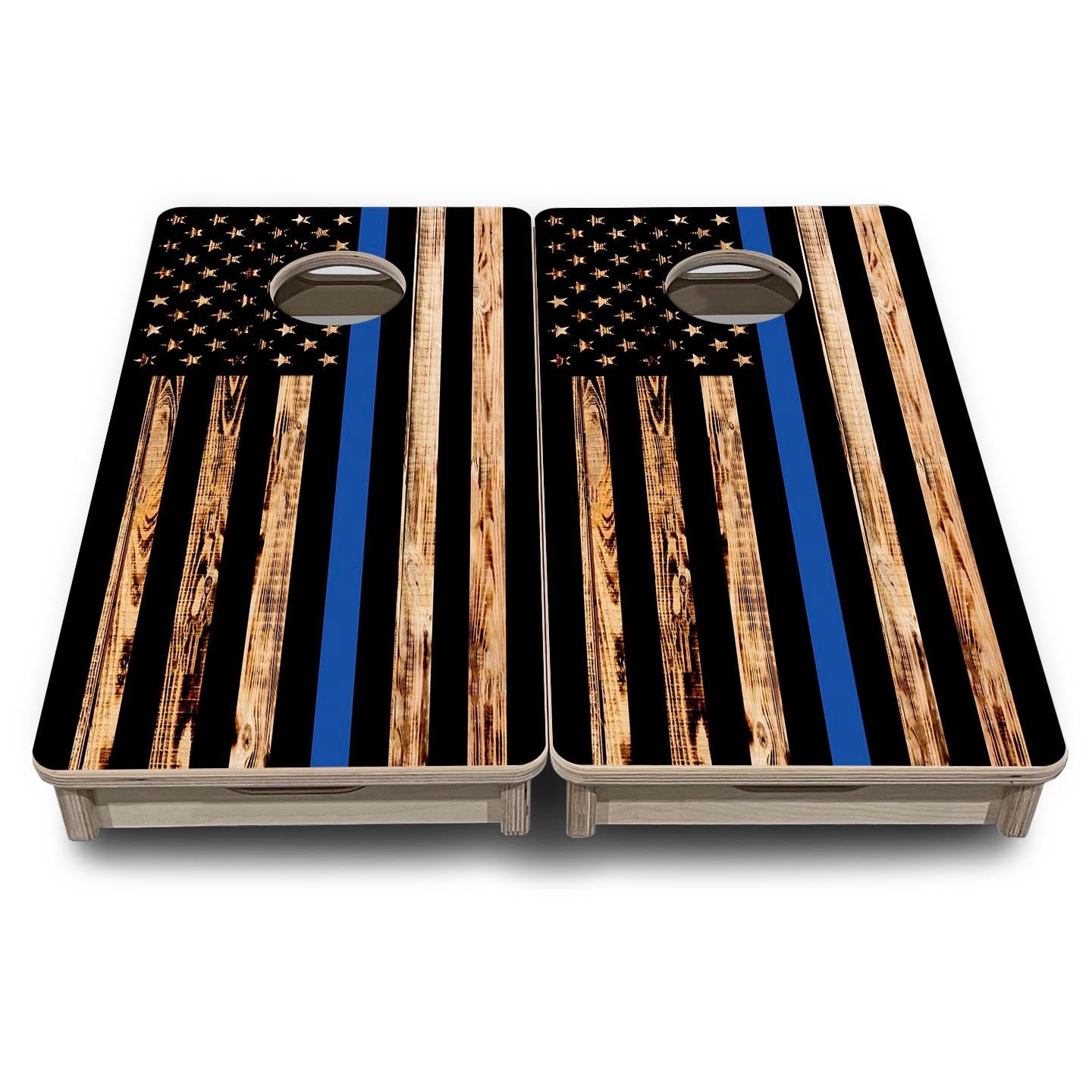 Blue Line Burnt Flag - Mini or Vacation Size Cornhole Boards