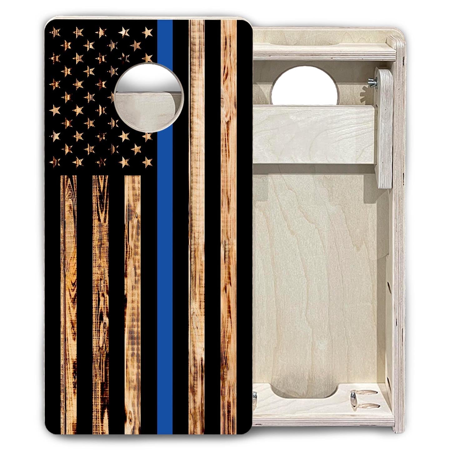 Blue Line Burnt Flag - Mini or Vacation Size Cornhole Boards