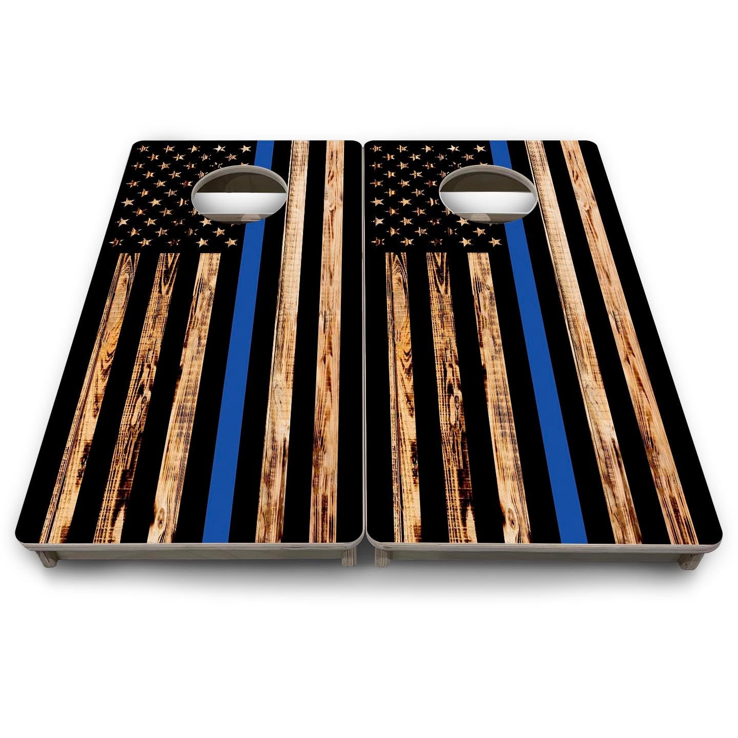 Blue Line Burnt Flag - Mini or Vacation Size Cornhole Boards