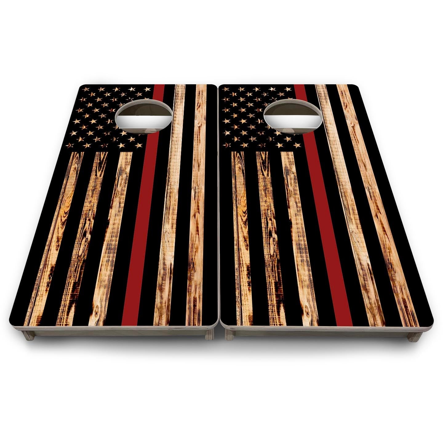 Red Line Burnt Flag - Mini or Vacation Size Cornhole Boards