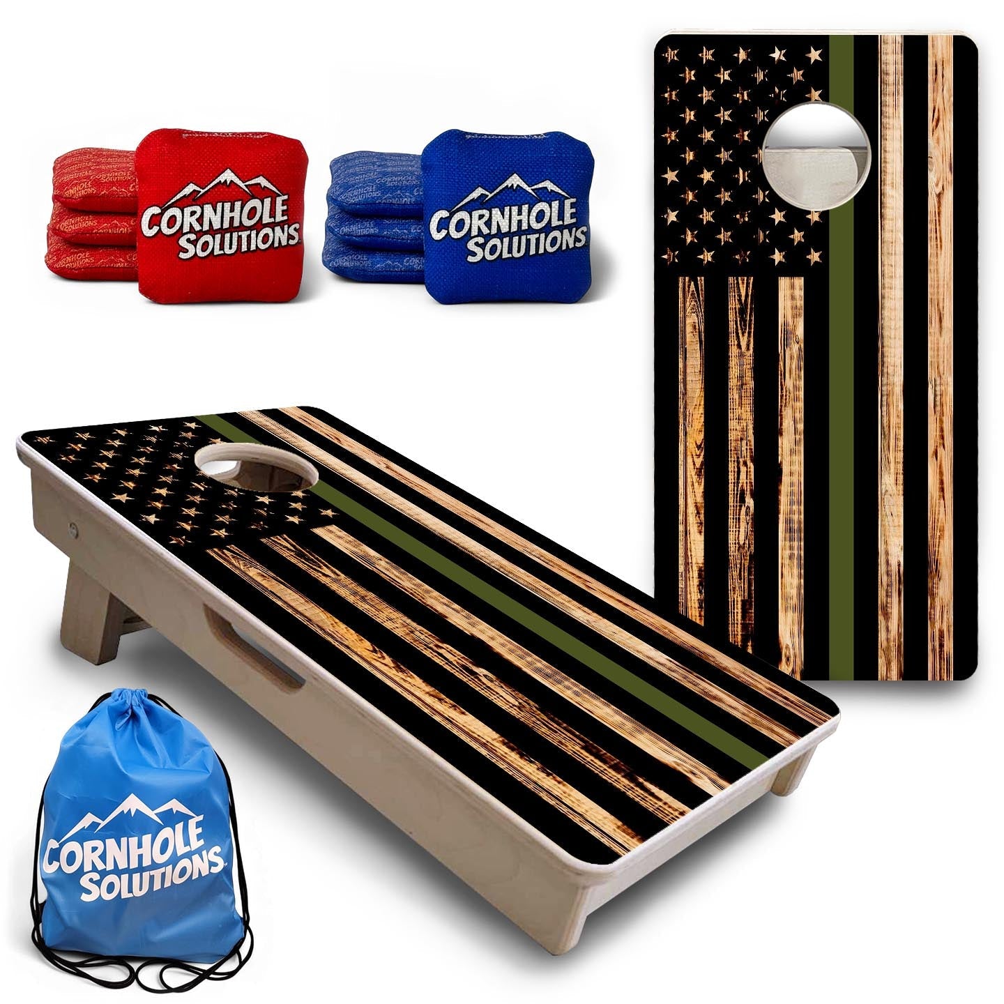 Green Line Burnt Flag - Mini or Vacation Size Cornhole Boards