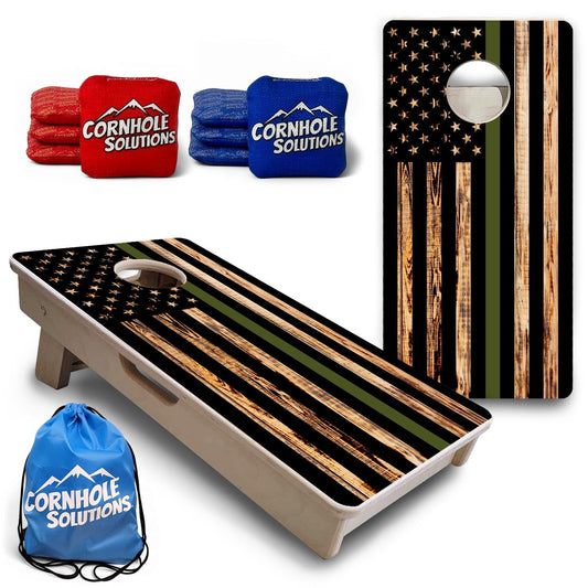Green Line Burnt Flag - Mini or Vacation Size Cornhole Boards
