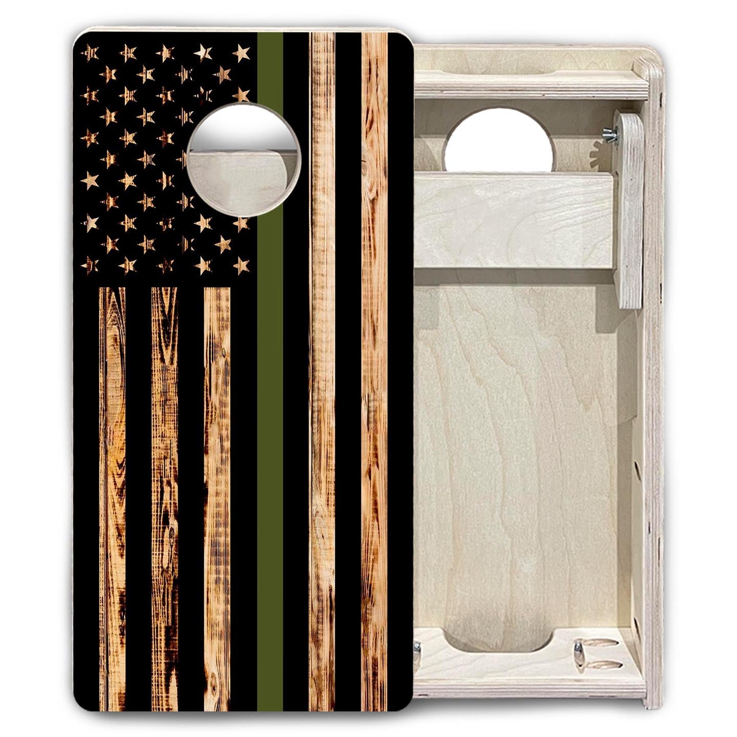Green Line Burnt Flag - Mini or Vacation Size Cornhole Boards