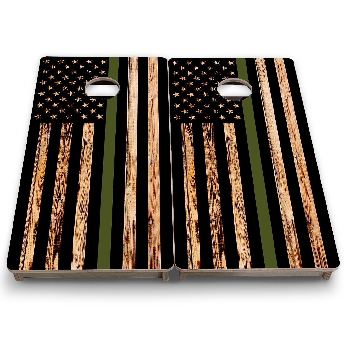 Green Line Burnt Flag - Mini or Vacation Size Cornhole Boards