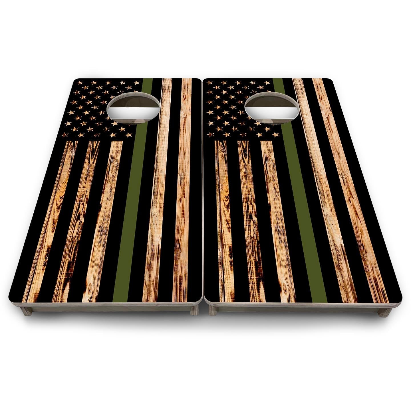 Green Line Burnt Flag - Mini or Vacation Size Cornhole Boards