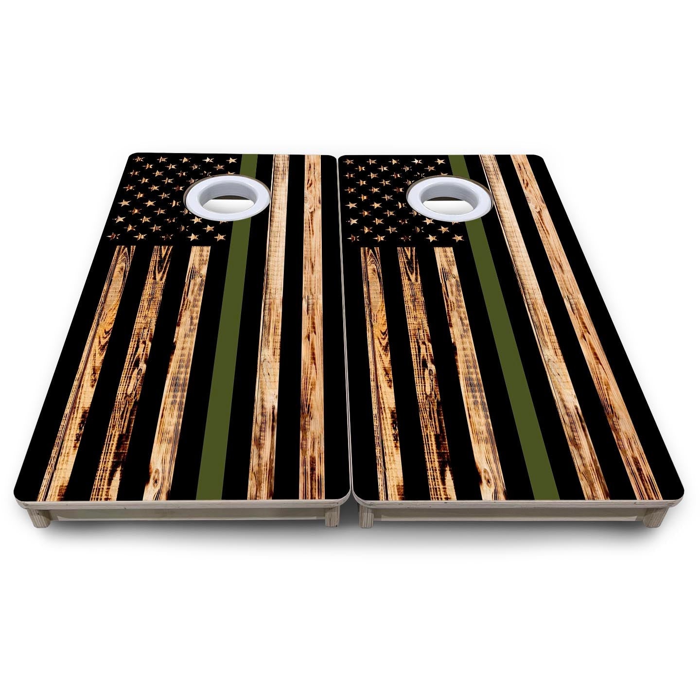 Green Line Burnt Flag - Mini or Vacation Size Cornhole Boards