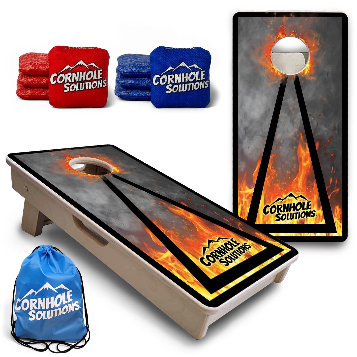 Fire Smoke Triangle - Mini Cornhole Board Set (12" x 24") with 8 Mini Bags