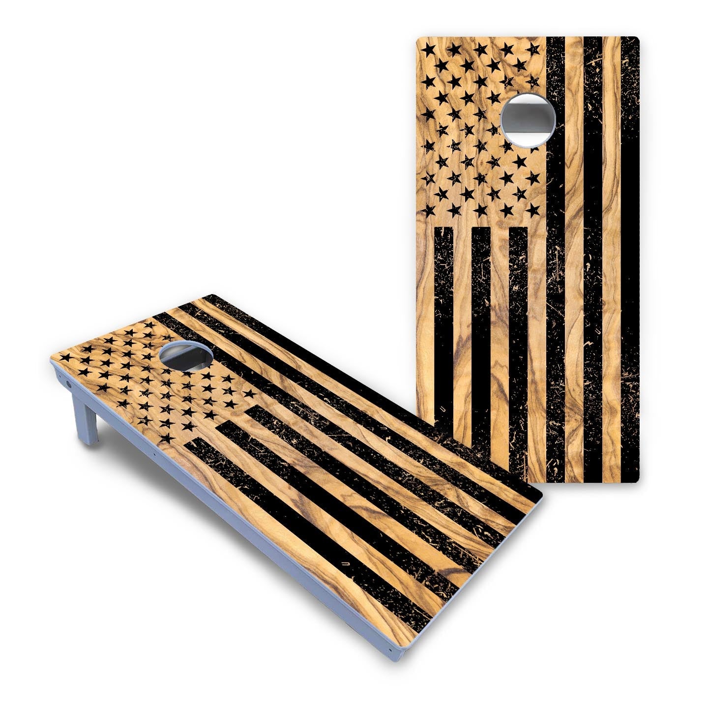 Light Wood Flag Cornhole Boards - All Weather Series