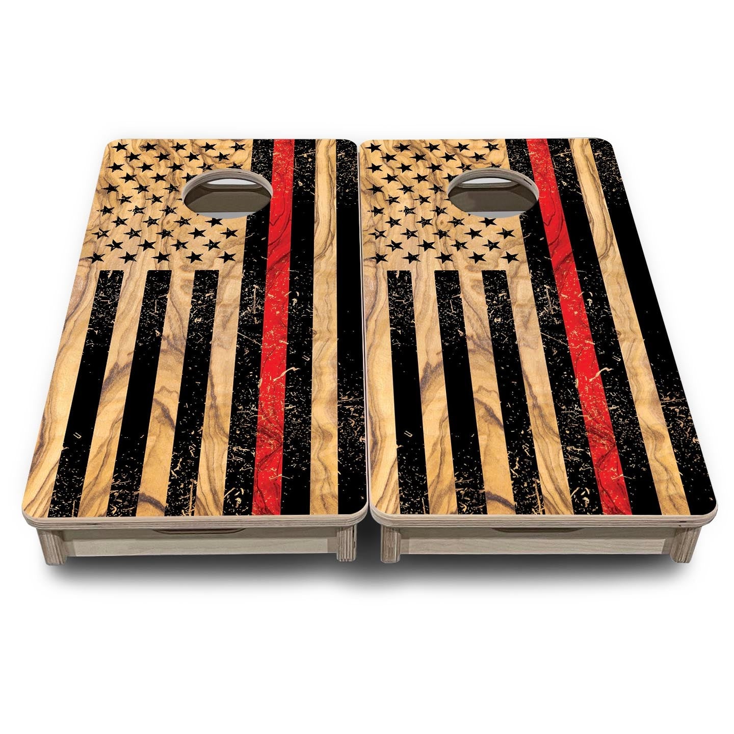 Light Wood Red Line Flag - Mini or Vacation Size Cornhole Boards