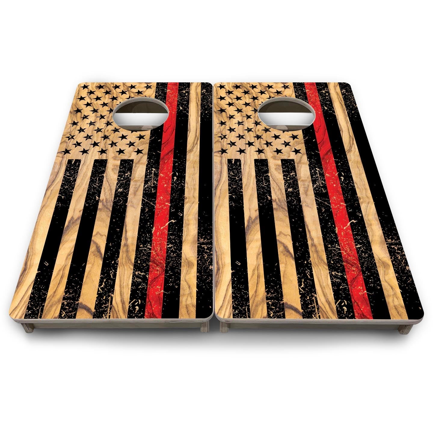 Light Wood Red Line Flag - Mini or Vacation Size Cornhole Boards