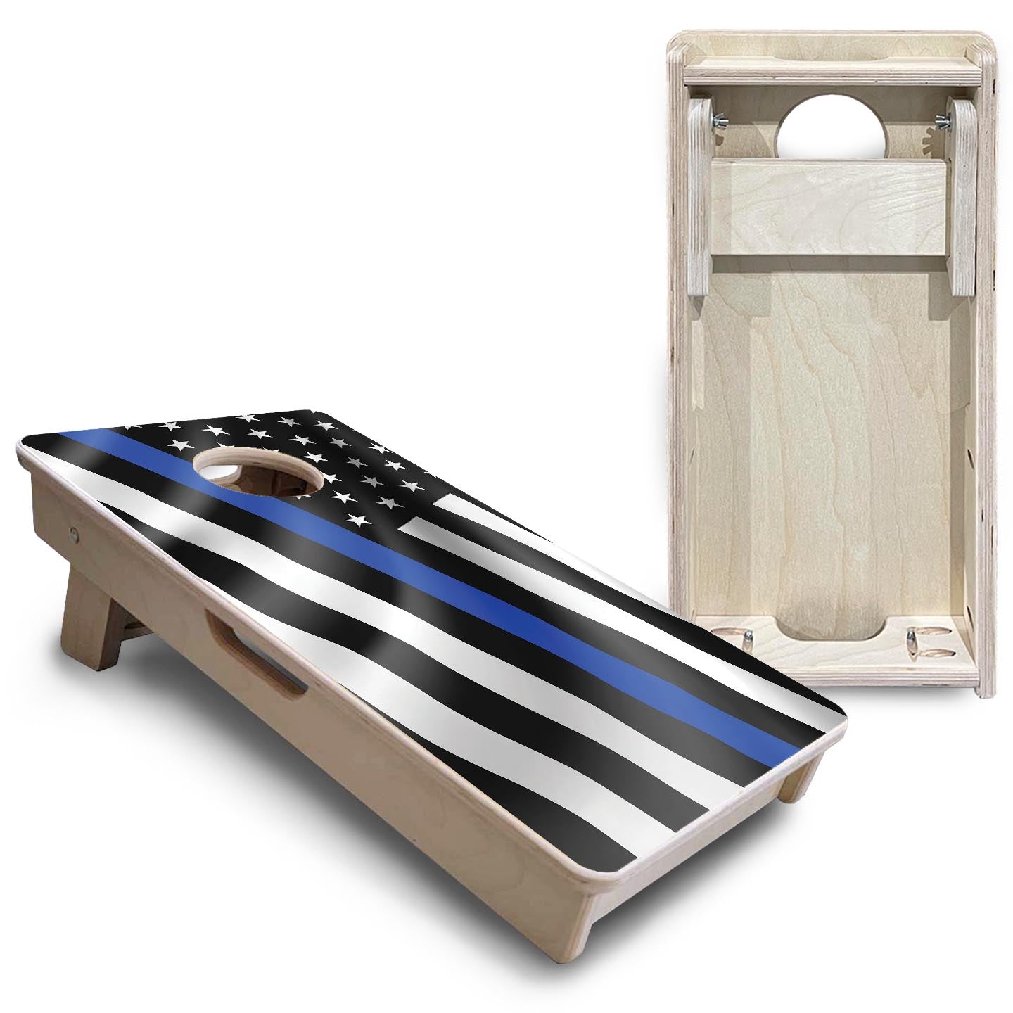 B&W Blue Line Wavy Flag - Mini or Vacation Size Cornhole Boards