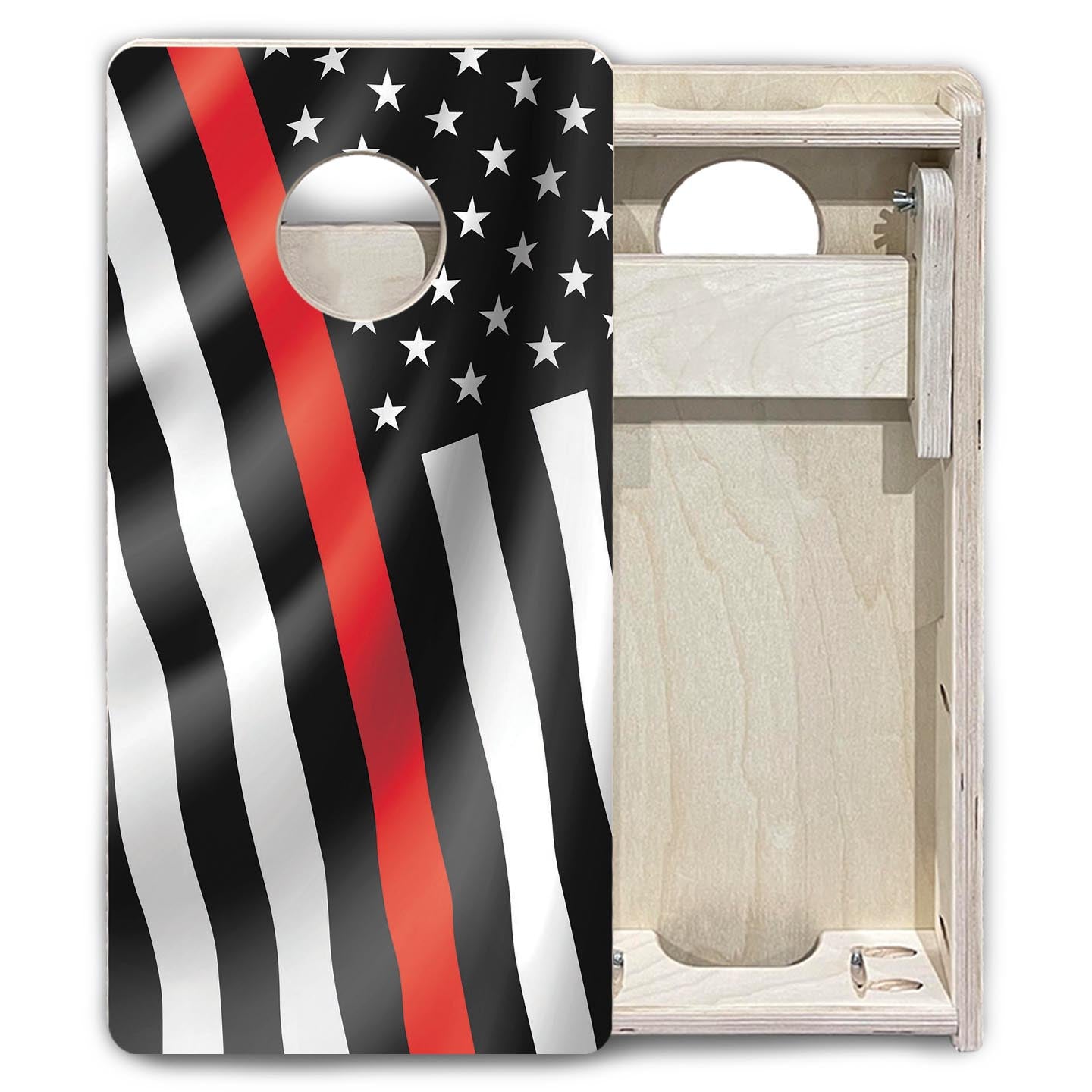 B&W Blue & Red Line Wavy Flag - Mini or Vacation Size Cornhole Boards