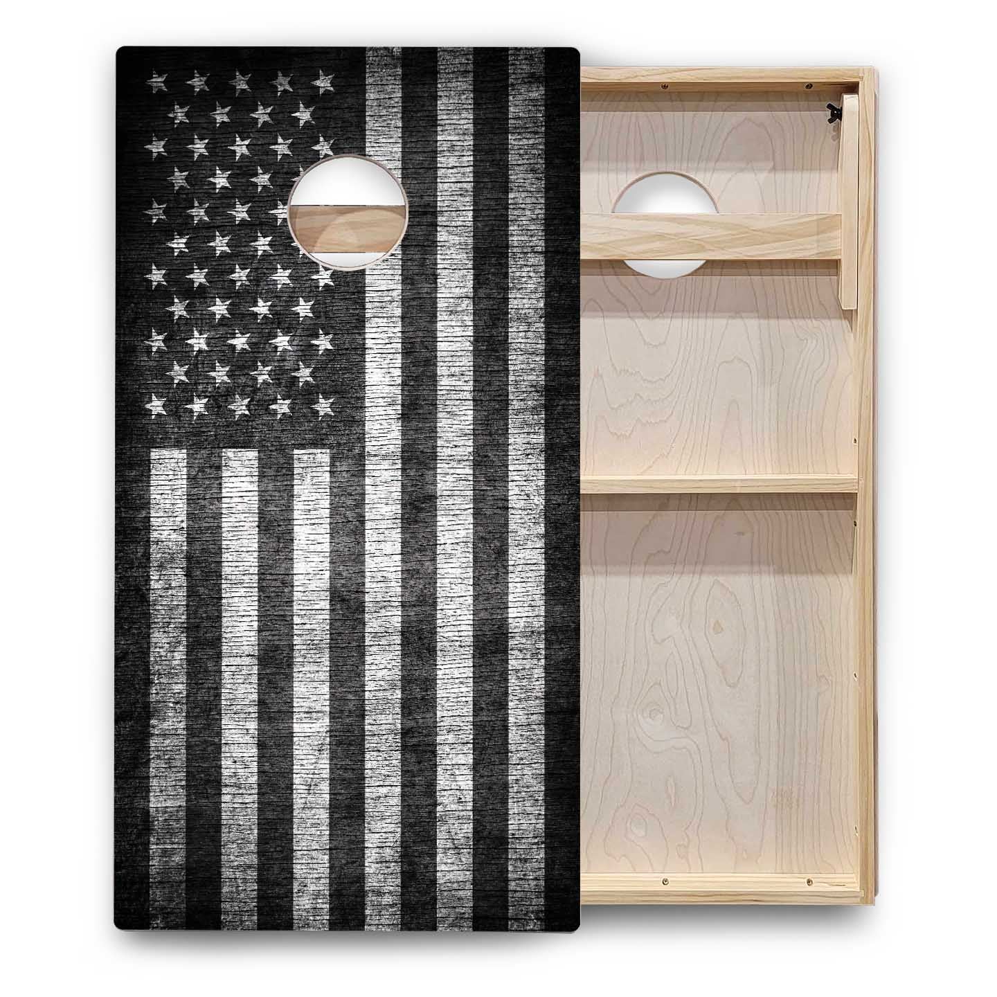 B&W Flag Cornhole Boards - Backyard Series
