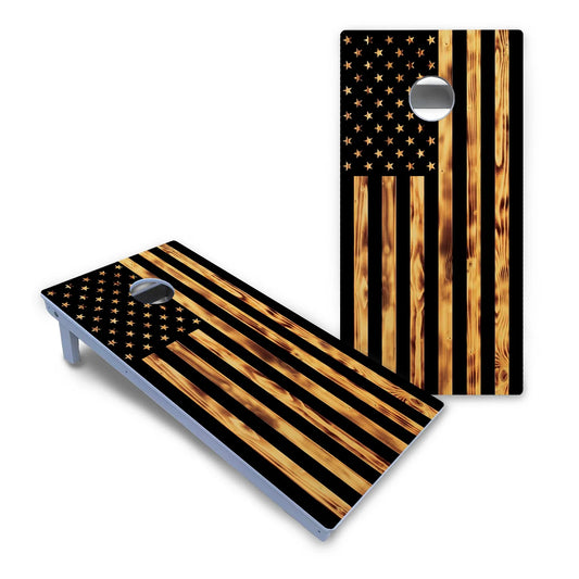 Burnt Rustic Flag Cornhole Boards - All Weather Series