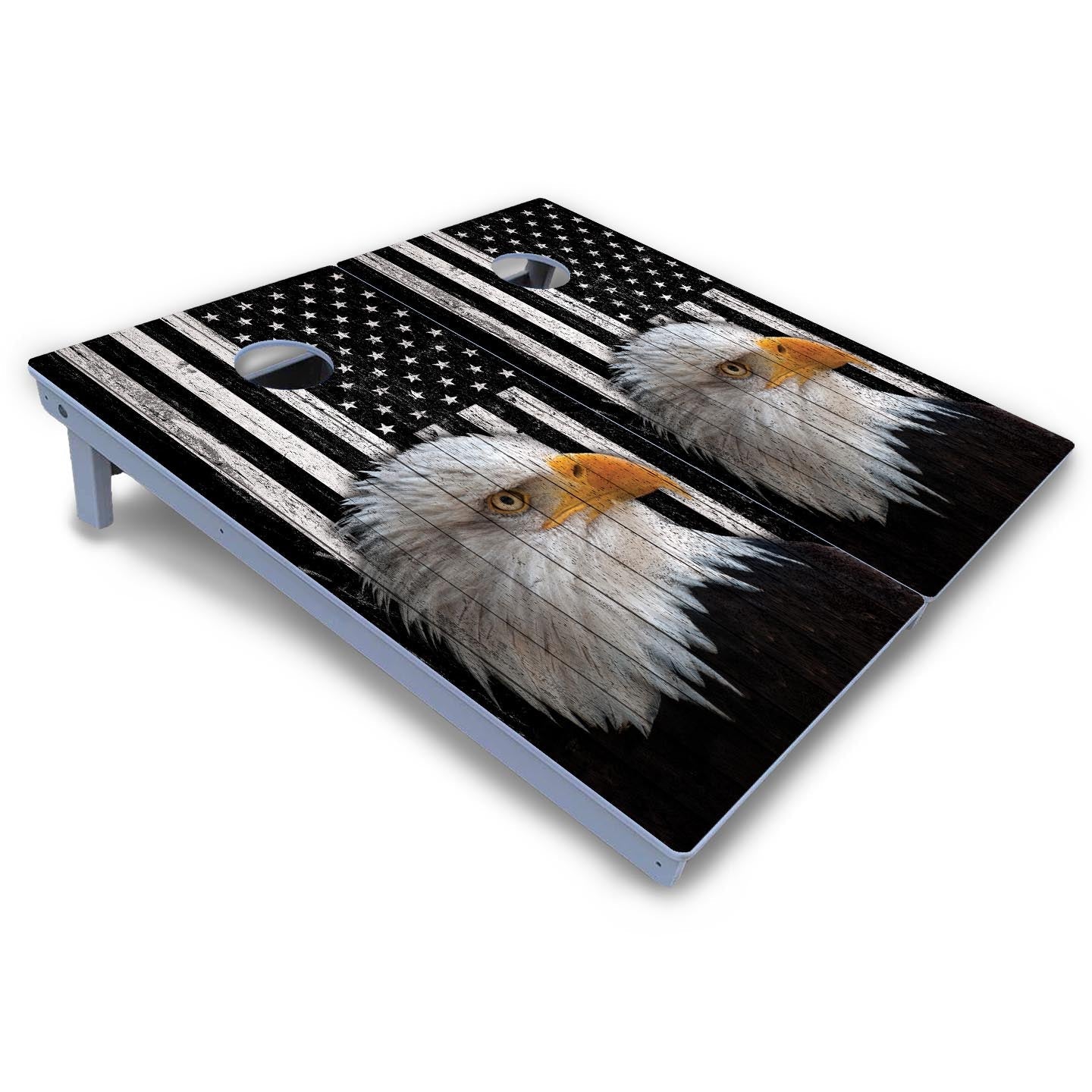 Black & White Eagle Flag Cornhole Boards - All Weather Series