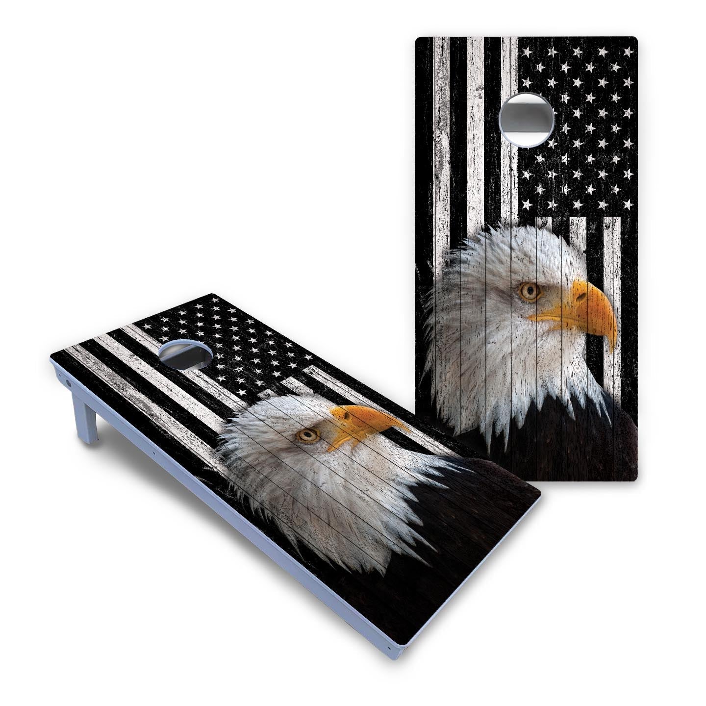 Black & White Eagle Flag Cornhole Boards - All Weather Series