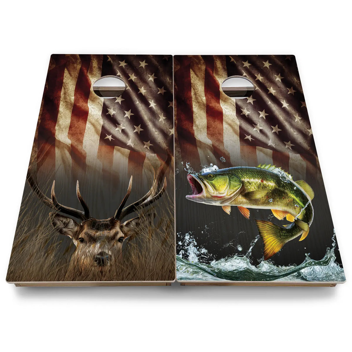 Hidden Deer & Fish Cornhole Boards - Backyard Series